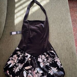 Black and Silver Floral Halter Dress